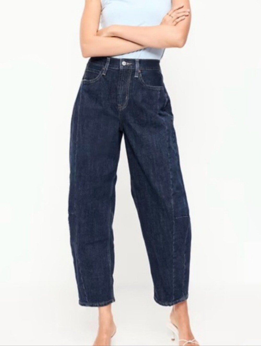 Old Navy Barrel Leg High-Rise Dark Blue Jeans Size 8 Tall